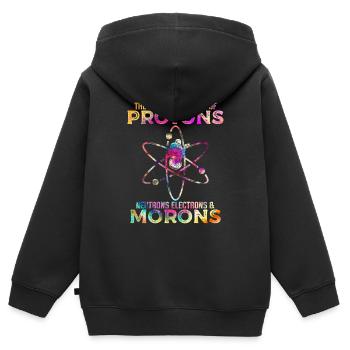 Universe Is Made Of Protons Neutrons And Morons - Sweat Premium à capuche zippé enfant bio - noir - Dos - AI Model Kid Male (0cm)