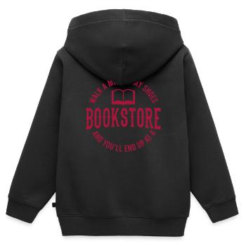 Libraire Bouquin vermisseeux de livres - Sweat Premium à capuche zippé enfant bio - noir - Dos - AI Model Kid Male (0cm)
