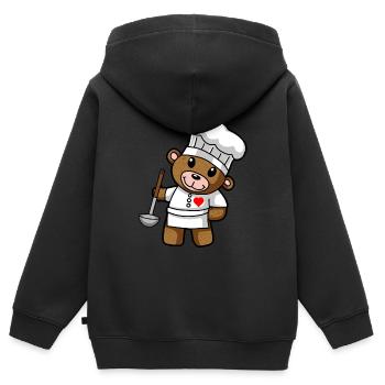 Teddybär Koch Kochmütze Kelle Suppen Küche - Kinder Premium Organic Zip Hoodie - Schwarz - Hinten - AI Model Kid Male (0cm)