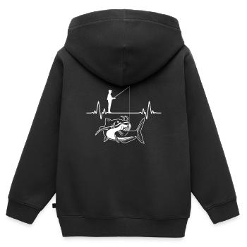 Pêche coeur de pêche Pêcher Wallerangler Wels - Sweat Premium à capuche zippé enfant bio - noir - Dos - AI Model Kid Male (0cm)