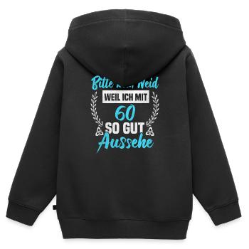 Bitte kein Neid weil ich mit 60 so gut aussehe - Kinder Premium Organic Zip Hoodie - Schwarz - Hinten - AI Model Kid Male (0cm)