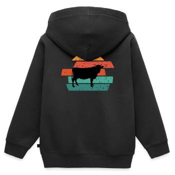 Vache Vaches agriculteurs Agriculture Bovin - Sweat Premium à capuche zippé enfant bio - noir - Dos - AI Model Kid Male (0cm)