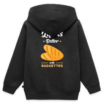 Baguette Brot Spruch lustig - Kinder Premium Organic Zip Hoodie - Schwarz - Hinten - AI Model Kid Male (0cm)