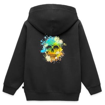 Skull Fleurs - Sweat Premium à capuche zippé enfant bio - noir - Dos - AI Model Kid Male (0cm)