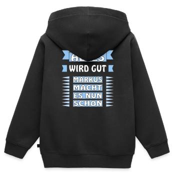 ALLES WIRD GUT MARKUS MACHT DAS SCHON - Kinder Premium Organic Zip Hoodie - Schwarz - Hinten - AI Model Kid Male (0cm)