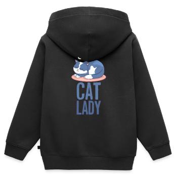 Chat fou chats dame femme - Sweat Premium à capuche zippé enfant bio - noir - Dos - AI Model Kid Male (0cm)