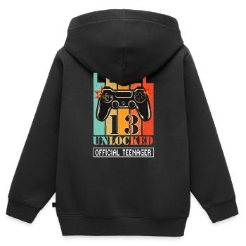 13ème anniversaire niveau joueur de jeu déverrouillé officia - Sweat Premium à capuche zippé enfant bio - noir - Dos - AI Model Kid Male (0cm)