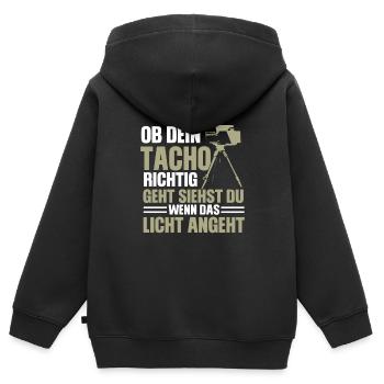 Drôle de flash design de sort - Sweat Premium à capuche zippé enfant bio - noir - Dos - AI Model Kid Male (0cm)