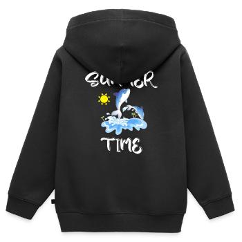 Heure d’été - Sweat Premium à capuche zippé enfant bio - noir - Dos - AI Model Kid Male (0cm)