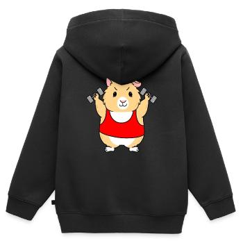 Meerschweinchen mit Hanteln - Kinder Premium Organic Zip Hoodie - Schwarz - Hinten - AI Model Kid Male (0cm)