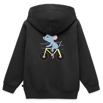 Maus auf einem Fahrrad - Kinder Premium Organic Zip Hoodie - Schwarz - Hinten - AI Model Kid Male (0cm)