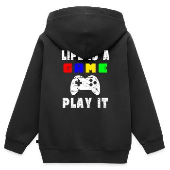 Das Leben Ist Ein Spiel Spielen Sie Es - Kinder Premium Organic Zip Hoodie - Schwarz - Hinten - AI Model Kid Male (0cm)