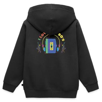 Retro 80s Ära Vintage Achtziger 80er - Kinder Premium Organic Zip Hoodie - Schwarz - Hinten - AI Model Kid Male (0cm)