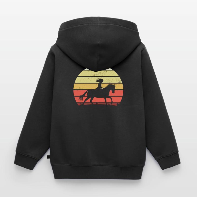 Retro Mädchen Pferd Kinder Premium Organic Zip Hoodie