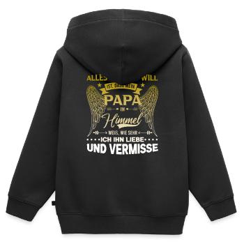 Alles was ich will ist, dass mein Papa im Himmel w - Kinder Premium Organic Zip Hoodie - Schwarz - Hinten - AI Model Kid Male (0cm)