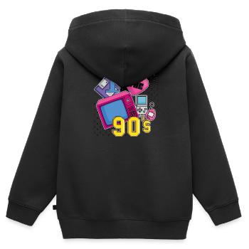 Retro 90s Ära Vintage Neunziger 90er - Kinder Premium Organic Zip Hoodie - Schwarz - Hinten - AI Model Kid Male (0cm)