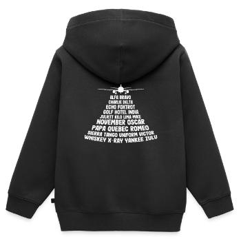 Pilote mobile avion cadeau nato Alphabet - Sweat Premium à capuche zippé enfant bio - noir - Dos - AI Model Kid Male (0cm)