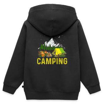 Camping Szene Lagerfeuer und Gitarrenmusik - Kinder Premium Organic Zip Hoodie - Schwarz - Hinten - AI Model Kid Male (0cm)
