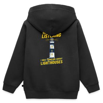 Lighthouse Seaside thinking about lighthouses - Sweat Premium à capuche zippé enfant bio - noir - Dos - AI Model Kid Male (0cm)