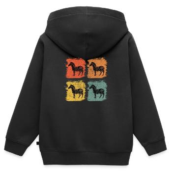Zebra Retro Pop Art Geschenk - Kinder Premium Organic Zip Hoodie - Schwarz - Hinten - AI Model Kid Male (0cm)