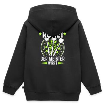 Dart Ruhe Der Meister Wirft Dartsport - Kinder Premium Organic Zip Hoodie - Schwarz - Hinten - AI Model Kid Male (0cm)