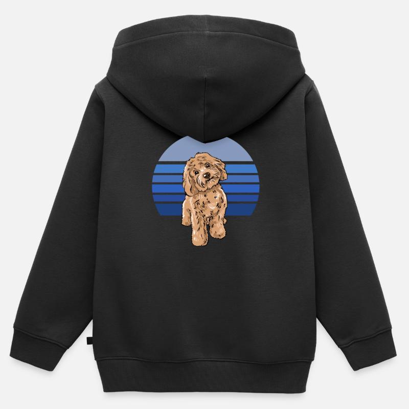 Cockapoo Bleu Rétro - Sweat Premium à capuche zippé enfant bio - noir