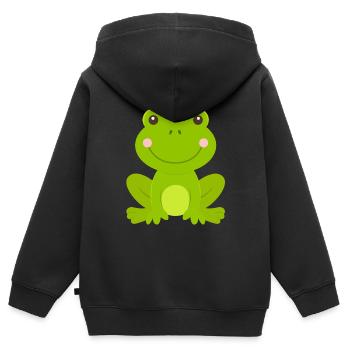 Roi grenouille Dames Hommes Enfants - Sweat Premium à capuche zippé enfant bio - noir - Dos - AI Model Kid Male (0cm)