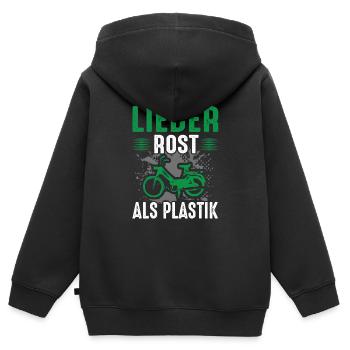 Lieber Rost als Plastik Zweitakter Roller Mofa - Kinder Premium Organic Zip Hoodie - Schwarz - Hinten - AI Model Kid Male (0cm)