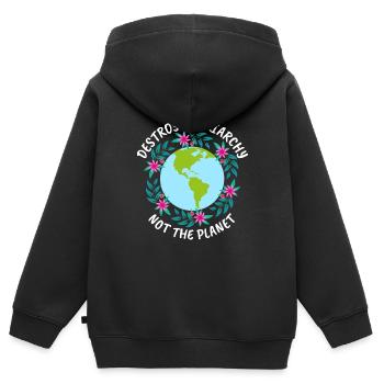 Destroy patriarchy féministe cadeau - Sweat Premium à capuche zippé enfant bio - noir - Dos - AI Model Kid Male (0cm)