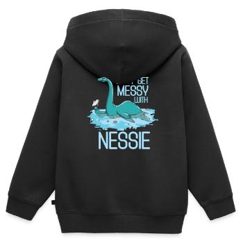 Nessie - Don’t Get Messie With Nessie - Scotland - Sweat Premium à capuche zippé enfant bio - noir - Dos - AI Model Kid Male (0cm)