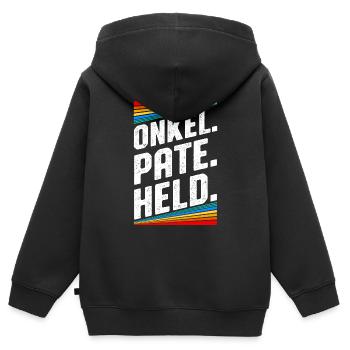 Onkel Pate Held - Kinder Premium Organic Zip Hoodie - Schwarz - Hinten - AI Model Kid Male (0cm)
