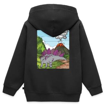 Heure Dino Éruption volcanique Nature - Sweat Premium à capuche zippé enfant bio - noir - Dos - AI Model Kid Male (0cm)