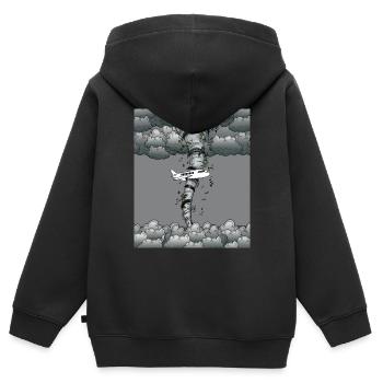 Tornade avion tempête temps - Sweat Premium à capuche zippé enfant bio - noir - Dos - AI Model Kid Male (0cm)