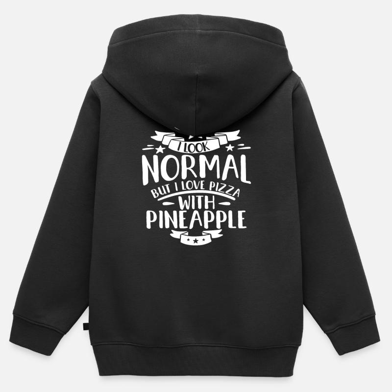 J’ai l’air normal, mais j’aime pizza à l’ananas - Sweat Premium à capuche zippé enfant bio - noir