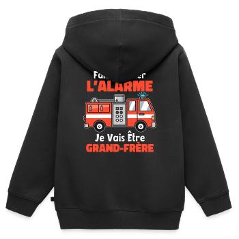 Futur Grand Frère Camion Pompier Cadeau Annonce - Sweat Premium à capuche zippé enfant bio - noir - Dos - AI Model Kid Male (0cm)