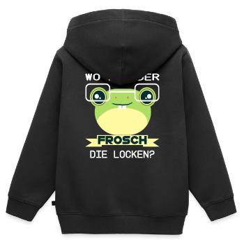 Frosch Frösche quak Kröte Lurch - Kinder Premium Organic Zip Hoodie - Schwarz - Hinten - AI Model Kid Male (0cm)