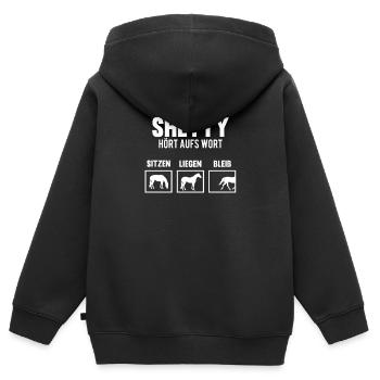 Mein Shetty hört aufs Wort Pferd Reiter Geschenk - Kinder Premium Organic Zip Hoodie - Schwarz - Hinten - AI Model Kid Male (0cm)