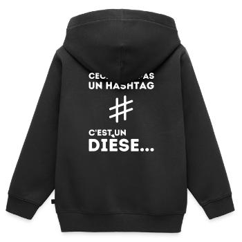 Ceci N'est Pas Un Hashtag C'est Un Dièse Humour - Sweat Premium à capuche zippé enfant bio - noir - Dos - AI Model Kid Male (0cm)