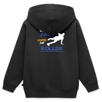 Rollschuh fahren Spruch coole Jungs - Kinder Premium Organic Zip Hoodie - Schwarz - Hinten - AI Model Kid Male (0cm)