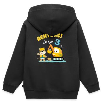 Achtung! Ich bin 3 - Kinder Premium Organic Zip Hoodie - Schwarz - Hinten - AI Model Kid Male (0cm)