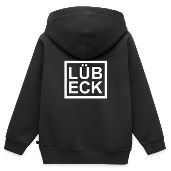 Lübeck Box - Kinder Premium Organic Zip Hoodie - Schwarz - Hinten - AI Model Kid Male (0cm)