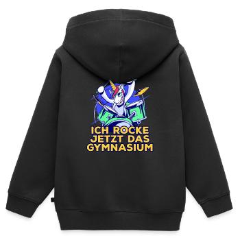 Gymnasiast Schulwechsel zum Gymnasium Schlagzeug - Kinder Premium Organic Zip Hoodie - Schwarz - Hinten - AI Model Kid Male (0cm)