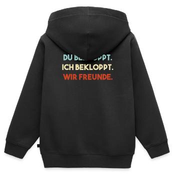 Du bekloppt ich bekloppt wir Freunde - Freunde - Kinder Premium Organic Zip Hoodie - Schwarz - Hinten - AI Model Kid Male (0cm)