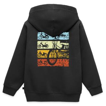 Mobylette Mobylette Scooter Maxi Mobylette Rétro - Sweat Premium à capuche zippé enfant bio - noir - Dos - AI Model Kid Male (0cm)