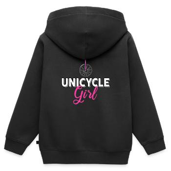 Monocycle fille cycliste monocycle Girl - Sweat Premium à capuche zippé enfant bio - noir - Dos - AI Model Kid Male (0cm)