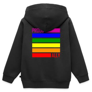 PROUD ALLY LGBT Pride Gay Pride Month Drapeau LGBTQ - Sweat Premium à capuche zippé enfant bio - noir - Dos - AI Model Kid Male (0cm)