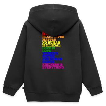 NO HUMAN IS ILLEGAL LGBT Pride Gay Pride Month - Sweat Premium à capuche zippé enfant bio - noir - Dos - AI Model Kid Male (0cm)