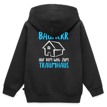 Bauherr Auf dem Weg zum Traumhaus Bauherren - Kinder Premium Organic Zip Hoodie - Schwarz - Hinten - AI Model Kid Male (0cm)