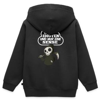 So viele Idioten und Nur eine Sense Provokant - Kinder Premium Organic Zip Hoodie - Schwarz - Hinten - AI Model Kid Male (0cm)