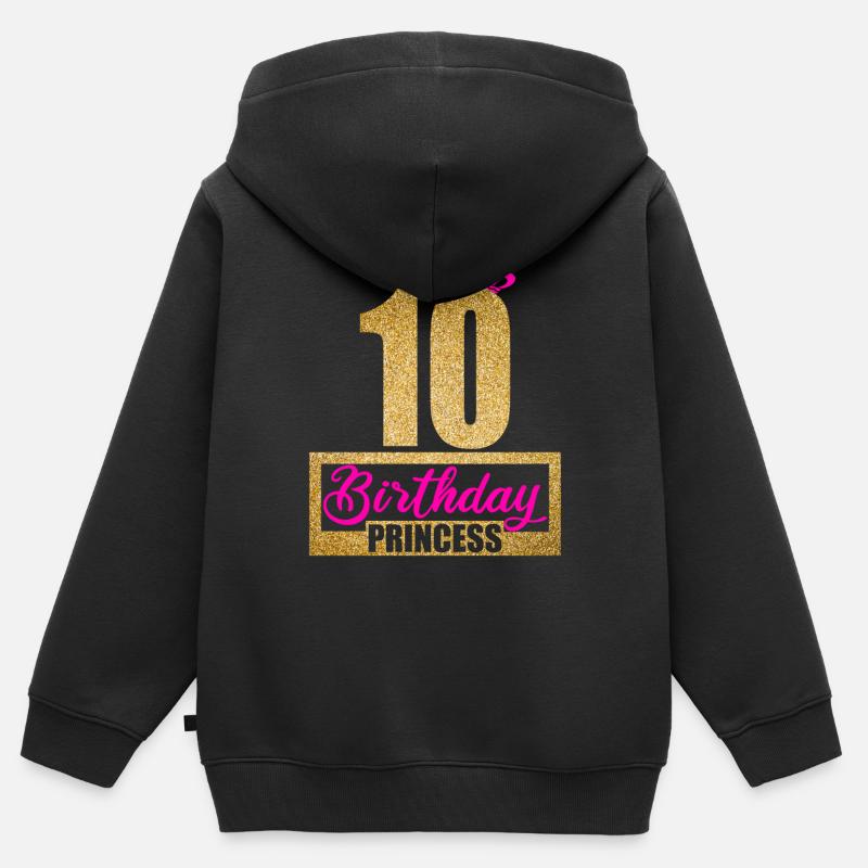 10 ° compleanno 10 anni 10 ° compleanno Principessa - Felpa Premium con cappuccio con zip bambino bio - nero